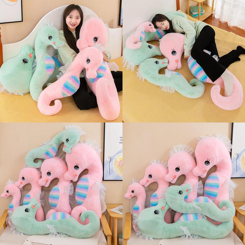 Buntes Seepferdchen Plüschtier Großes Stofftier Puppe für Kinder Cartoon Stil Pferdedesign