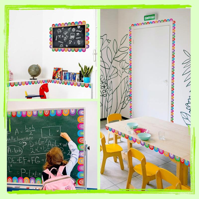 1Roll Self Adhesive Rainbow Pencil Edge Stickers Chalkboard Bulletin Board Border Paper 3Inch Border Classroom Decors