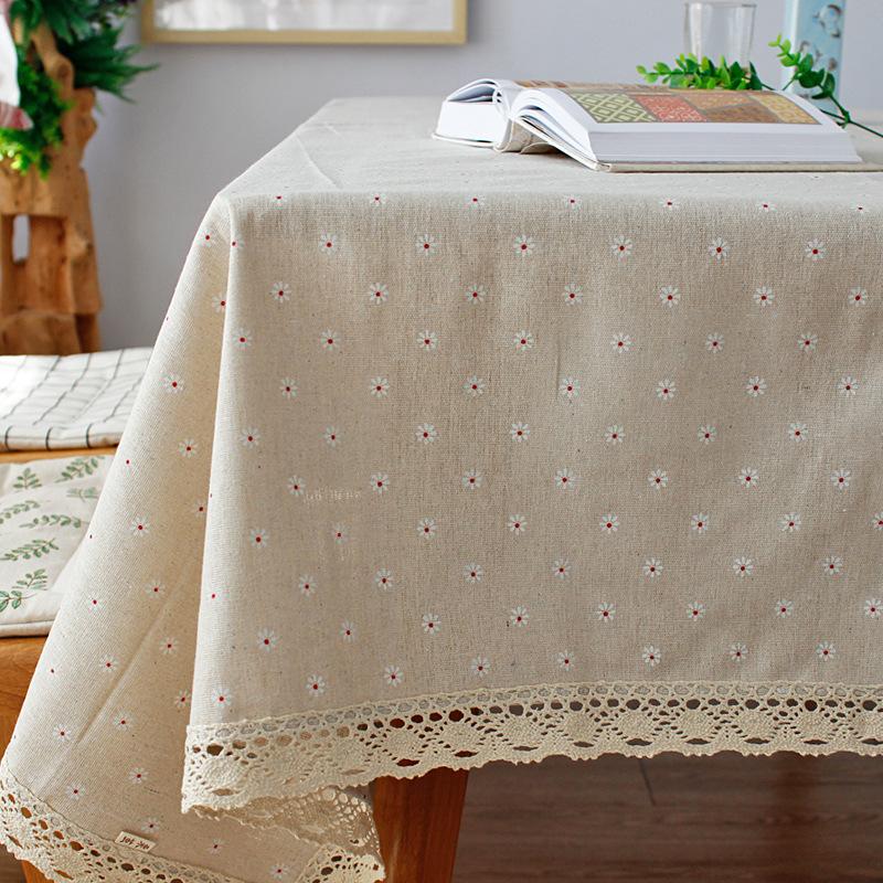 Round/Rectangle Tablecloth With Plaid Geometry Polyester Cotton Dust-Proof Washable Table Cover For Coffee Tea Dining Decoration