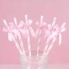 10pcs Pink Striped Bow Paper Straws with Ribbon Labels – Disposable Party Drinking Straws for Weddings, Bridal Showers
