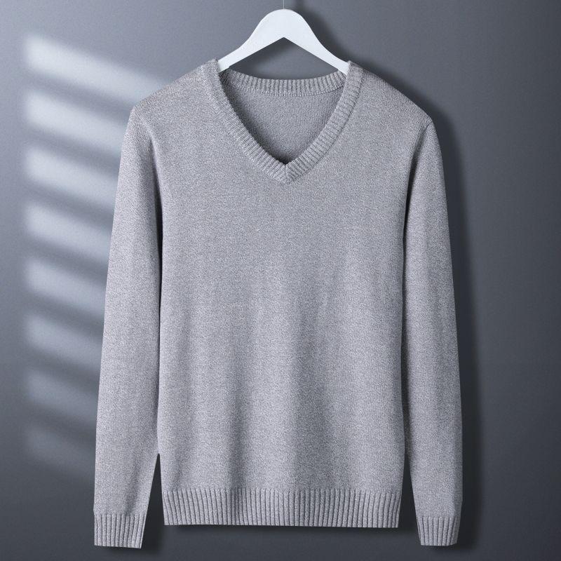 2024 Men's V-neck Solid Color Wool Knit Pullover Sweater