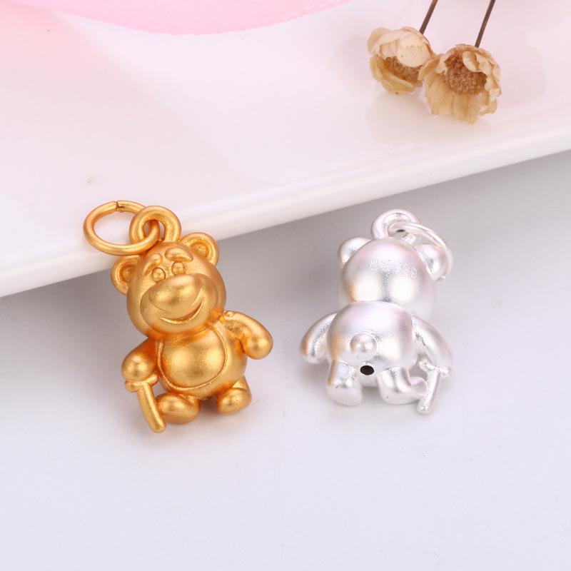 S999 Sterling Silver Strawberry Bear Head Pendant for DIY Beading & Braiding