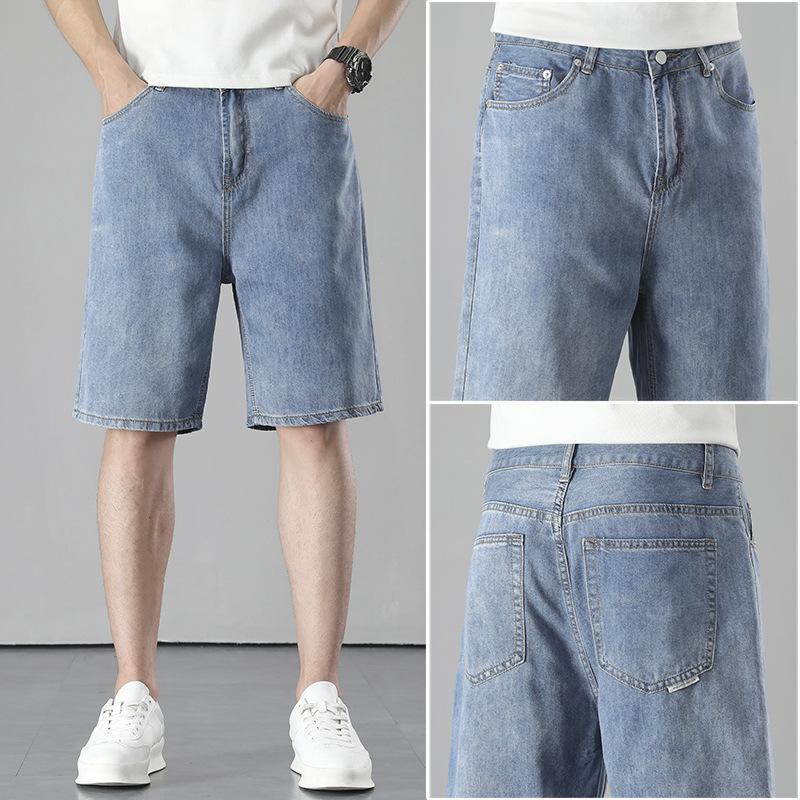 

Tencel Lyocell Shorts Men s Summer Short Cool Ice Silk Loose Wide-leg Versatile Thin Trendy Five-quarter Pants 28 светло-синий