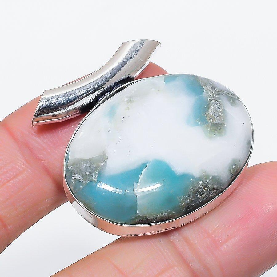 

Natural Larimar Gemstone Handmade 925 Sterling Silver Jewelry Pendant 1.34 Q0A59