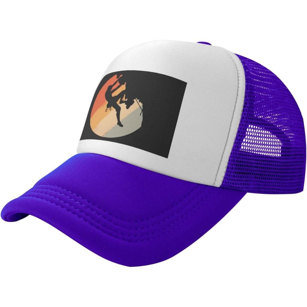 Rock Climbing Graphic Trucker Hat Retro Mountain Climber Snapback Mesh Cap for Outdoors