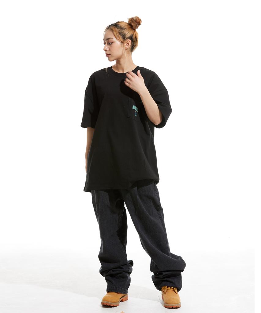 CREAM SODA LAB Gray Logo Oversized Heavyweight Pocket Short Sleeve Tee Black
