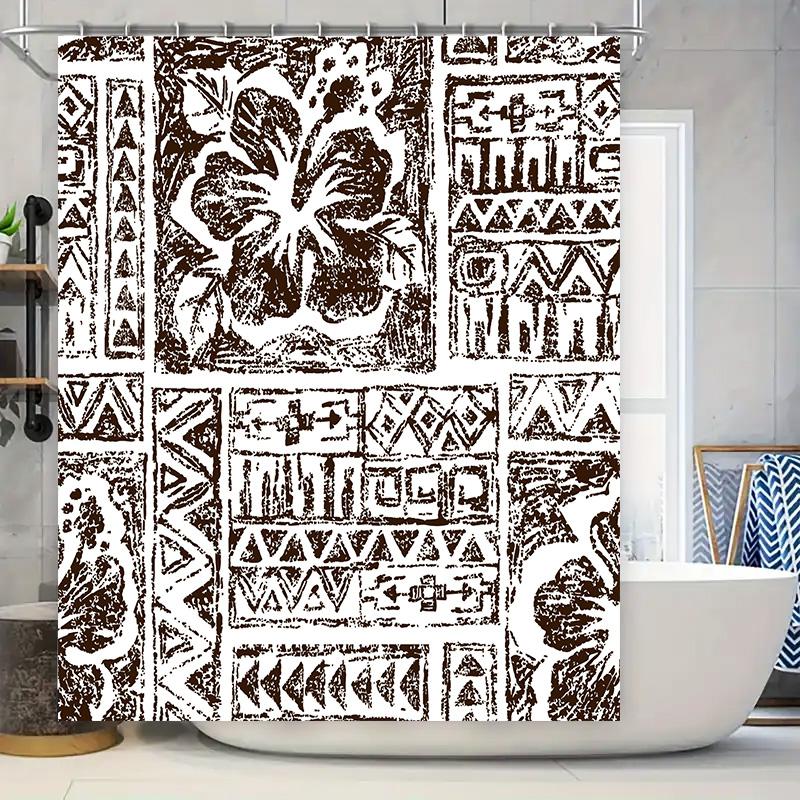

Vintage Style Batik Print Shower Curtain Waterproof Bathroom Decor White Brown Abstract Pattern Home Decor 90x180cm
