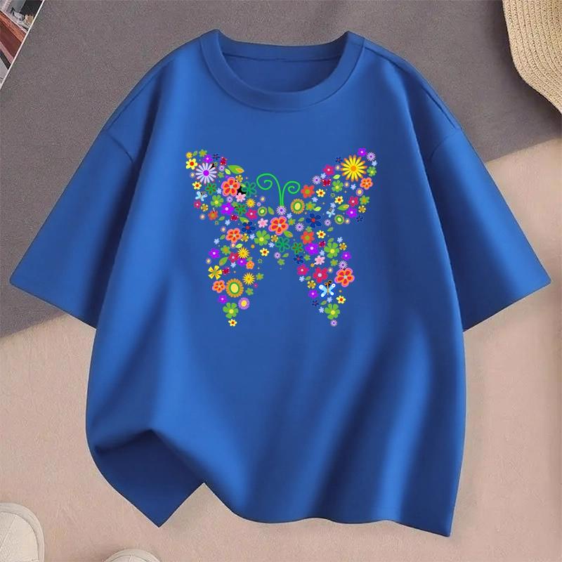 Farbenfrohes T-Shirt für Teenager mit Schmetterlingsdruck Mädchen Sommer Lässig Niedlich Mode O-Ausschnitt Kurzarm Kinder Oberteile Kleidung T-Shirt