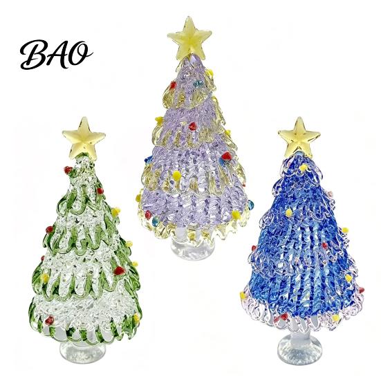 Christmas Atmosphere Decor Hand Blown Glass Tree Figurine with Golen Star, Ornament Mini Xmas Ornament, Handmade Desktop Holiday Decoration Tabletop