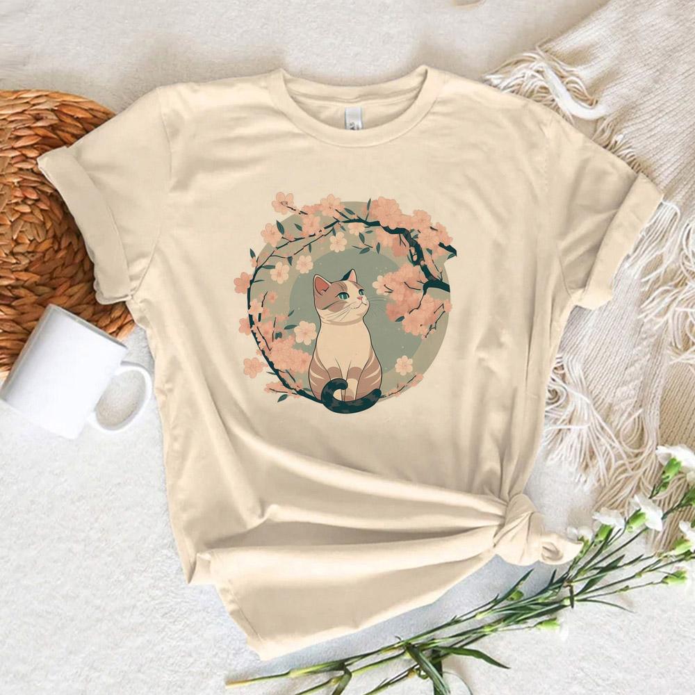 Cute Cat Top Women Harajuku Japanese Funny Tshirt Girl Comic Y2k Funny Clothing