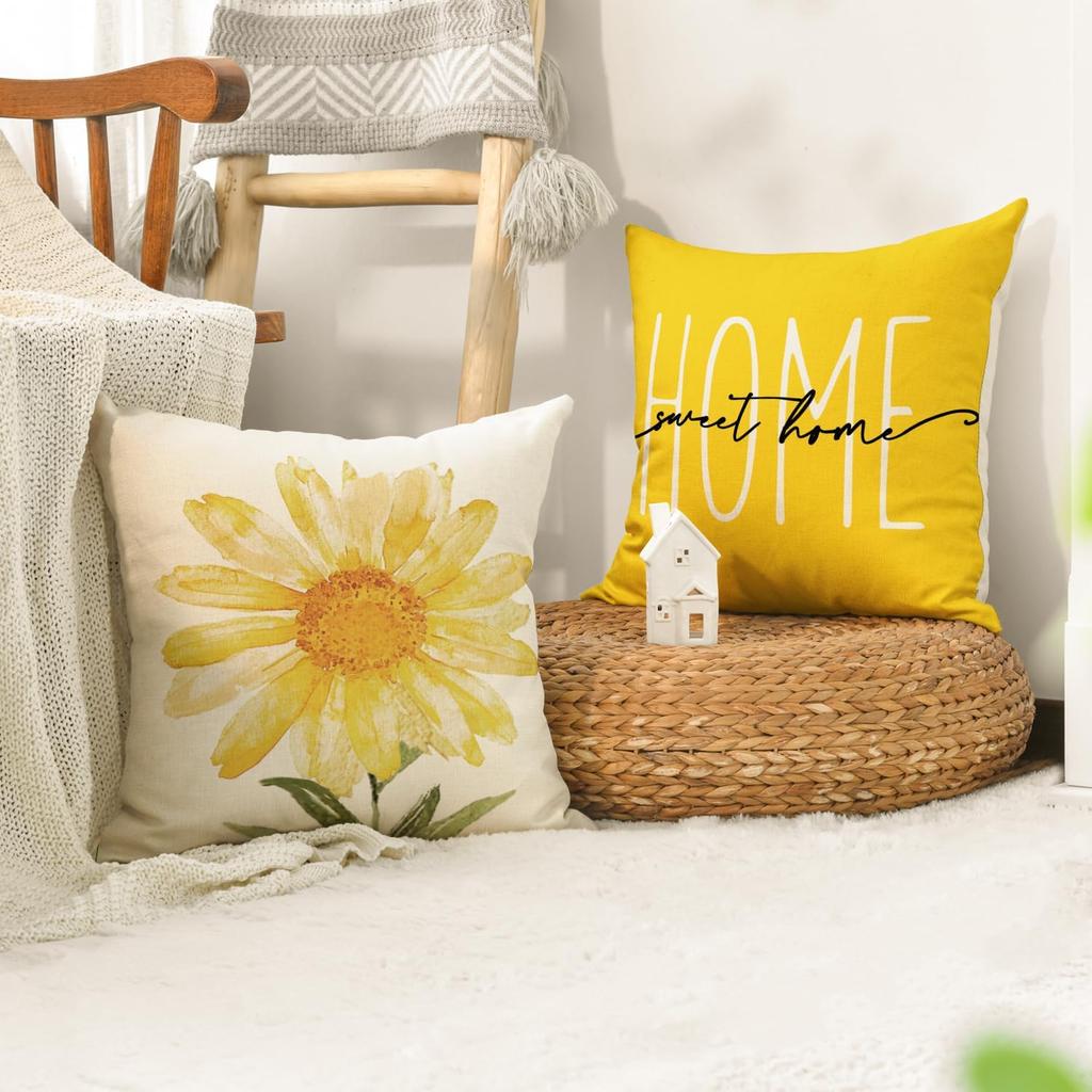 Home Sweet Home Spring Summer Polyest Yellow Pillow Covers Decorative Cushion Cover For Sofa Couch Bed Living Room Bedroom Decor