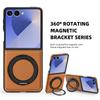KEYSION 360° Rotating Magnetic Ring Stand PU Leather Case for MagSafe for Samsung Z Flip 7 5G 7 SE Wireless Charging Phone Cover