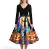 Women's Casual And Fashionable V-neck Long-sleeved Halloween Printed Dress