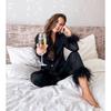 Women's Solid Color Polo Collar Feather Pants Two-Piece Set Top