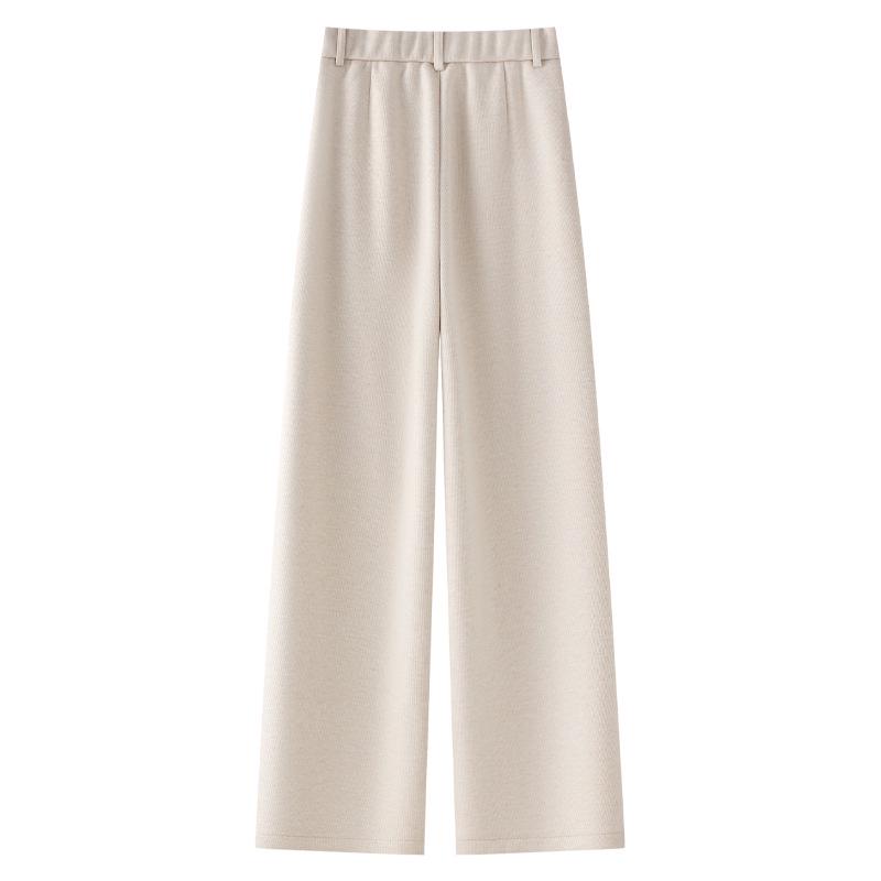 Women's Apricot Wool Wide-Leg & Narrow Straight-Leg Draping Casual Pants - New Autumn/Winter 2024 Collection