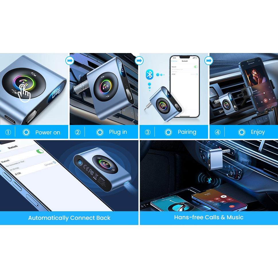 Aux Car Bluetooth 5.3 Adapter, Hi-Fi Stereo Audio, Aux for Hands-Free Kit, Noise Reduction, Bluetooth Aux Receiver, 3.5 Mm Jack for Car Sound System