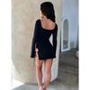Women's Spring Summer Solid Color Front Tie Side Slit Hem Slim Fit Sexy Long Sleeve Dress