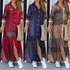 Plus Size Denim Maxi Shirt Dress Womens Casual Long Sleeve Loose Button Down