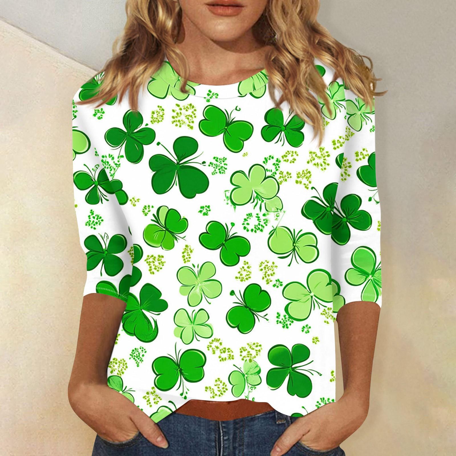 

Жіноча кругла горловина з рукавом 3/4 St. Топ з принтом до Дня Святого Патріка XL небо синє кольору