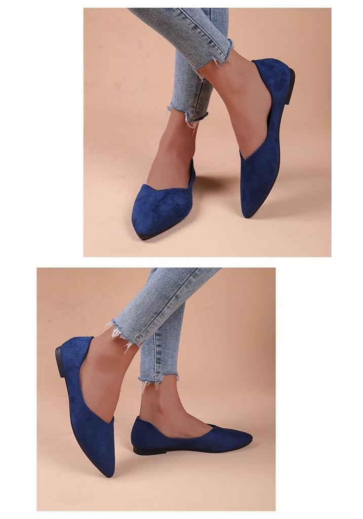 2024 Summer Women's Pointed Toe Suede Flats - Solid Color, Shallow Mouth, Low-Top Loafers