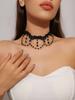 Vintage Black Lace Rose Necklace Bracelet Ring Set Women's Dinner Party, Dark Wind Neck Chain Bracelet