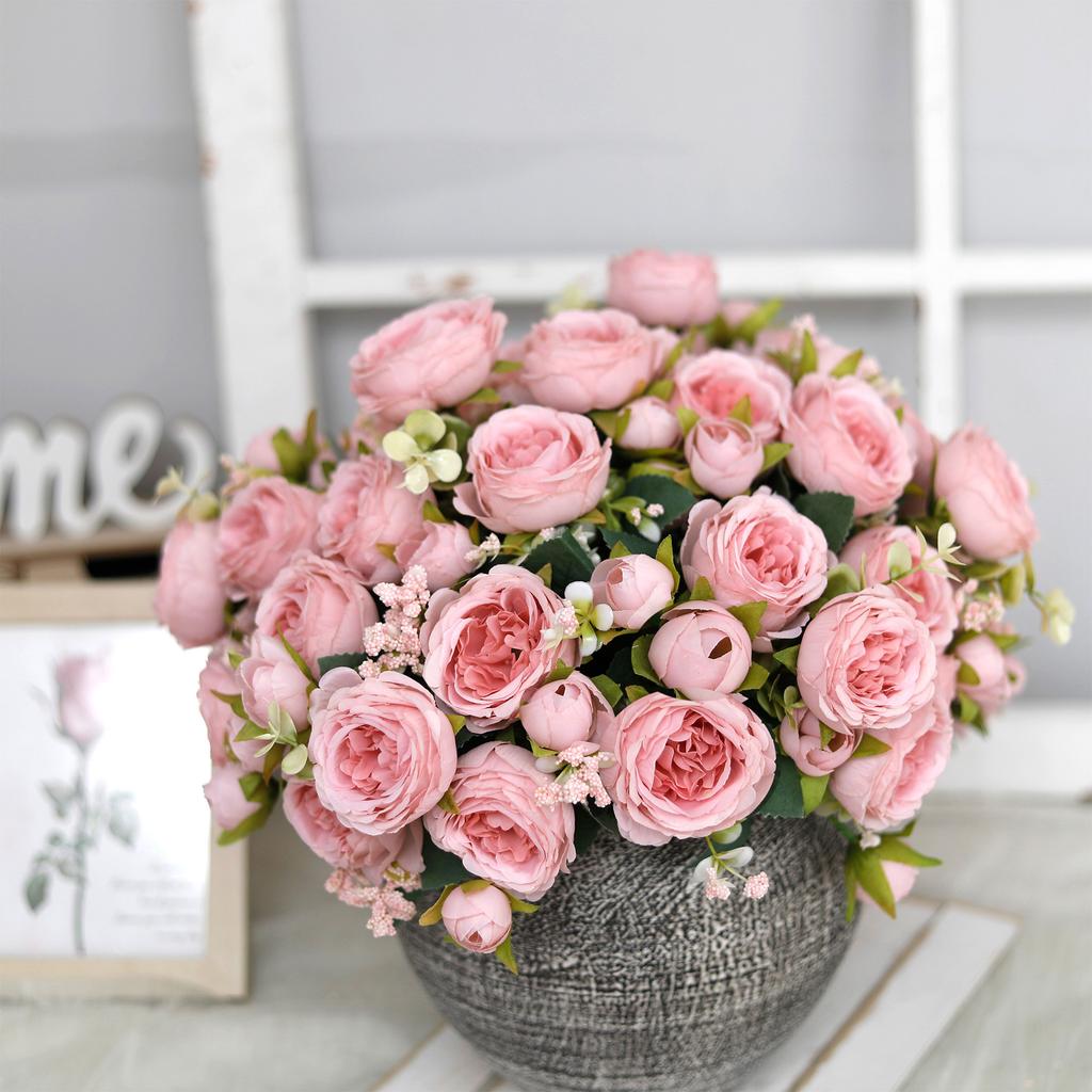 Flori Artificiale Noi Mătase Bujor Trandafir Living Acasă Grădină Decor Petrecere Nuntă Buchet Mireasă Alb Flori Falsificate Decor