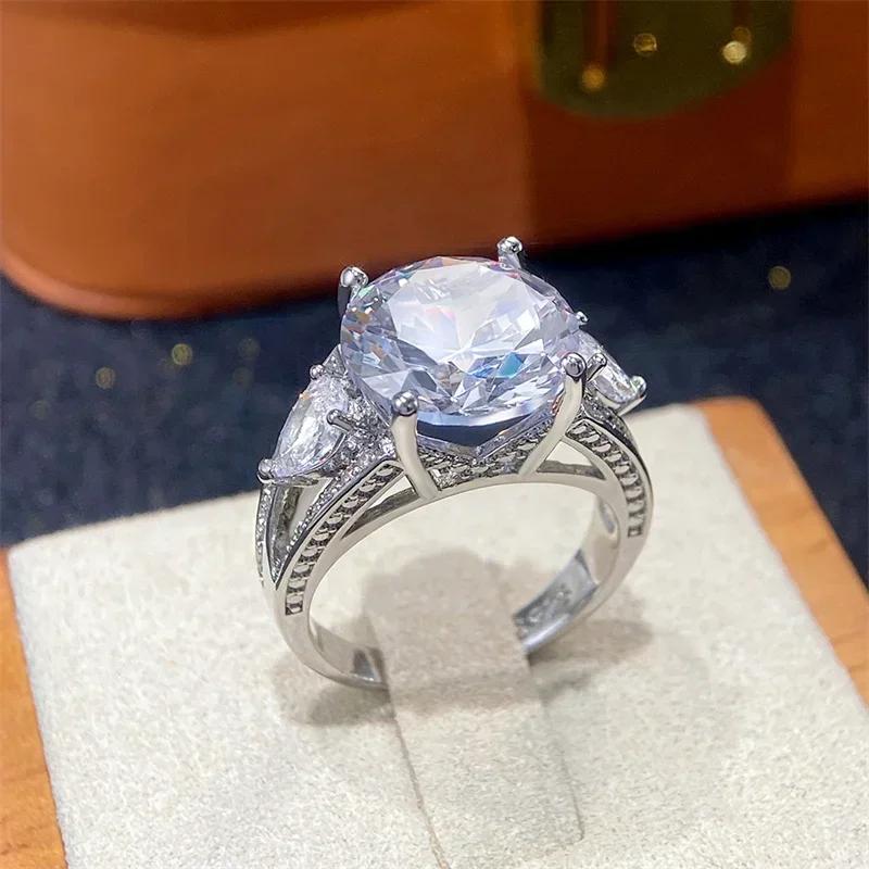 12MM Cubic Zirconia Crystal Rings for Women Luxury Wedding Accessories Silver Color Proposal  Gift Fashion Jewelry