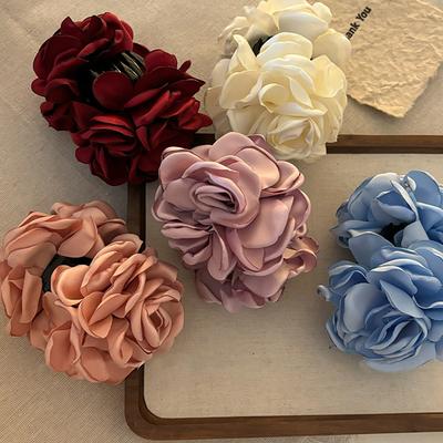 Fashion Satin Rose Flower Large Hair Claw Clip for Women  Spring Summer Trendy Design Korean Colored Hairpin Headdress