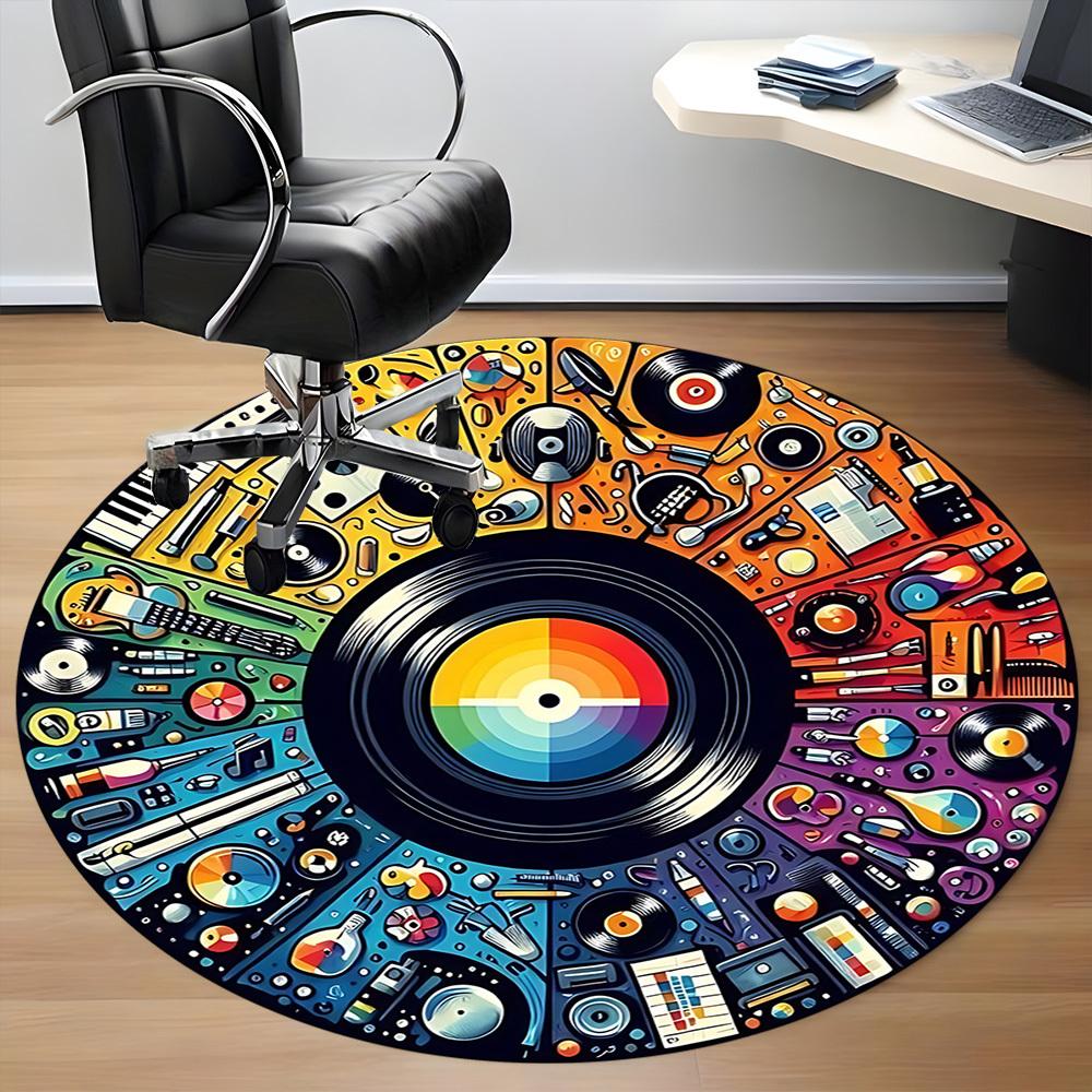 1pc Music Instruments Office Round Area Rug, Indoor Mat Suitable ForOffice, Under Office Chairs Bedroom Living Room Home Decor, Room Deco T134