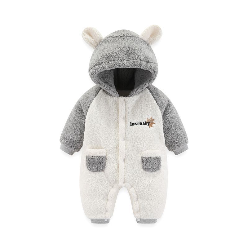 

Детский комбинезон из кораллового флиса с капюшоном из мультфильма, комбинезон для новорожденных, осенне-зимний теплый комбинезон для малышей, утепленный хлопковый комбинезон для малышей, От 0 до 24 месяцев 80 серый