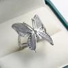 Cute Female Big Butterfly Zircon Stone  Sterling Silver Open Ring Simple Wedding Ring Stamp Love Engagement Sterling Ring