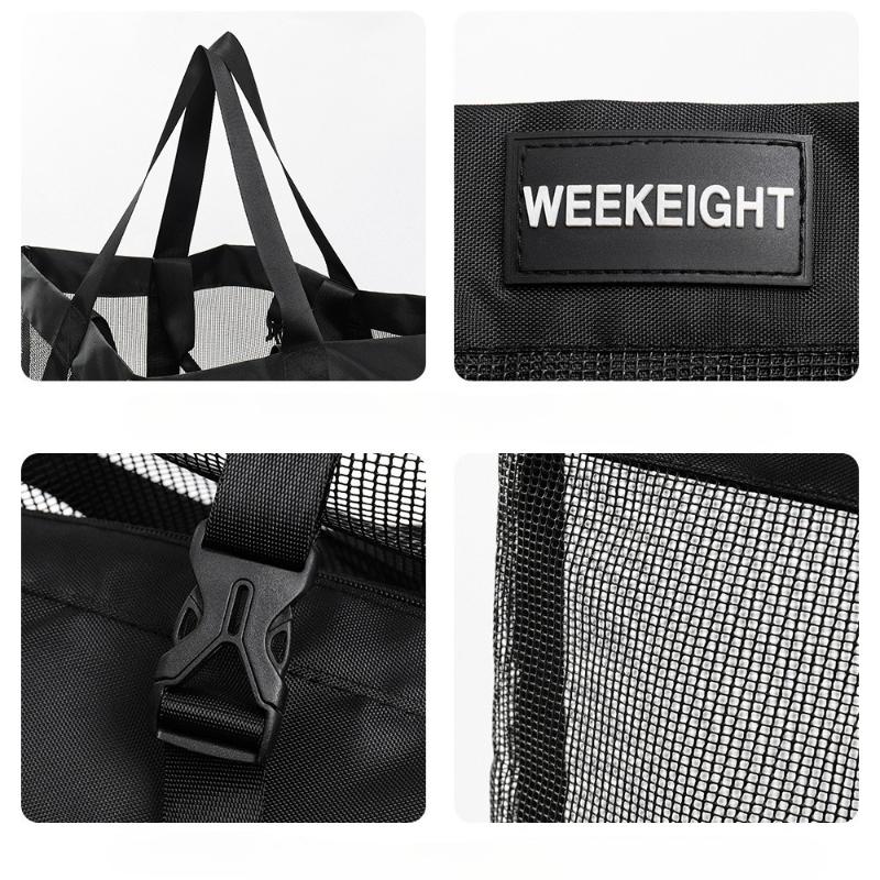 Large Capacity Mesh Beach Tote Bag Women Waterproof Shoulder Bag Multi Pocket Swimming Pool Travel Storage Handbag