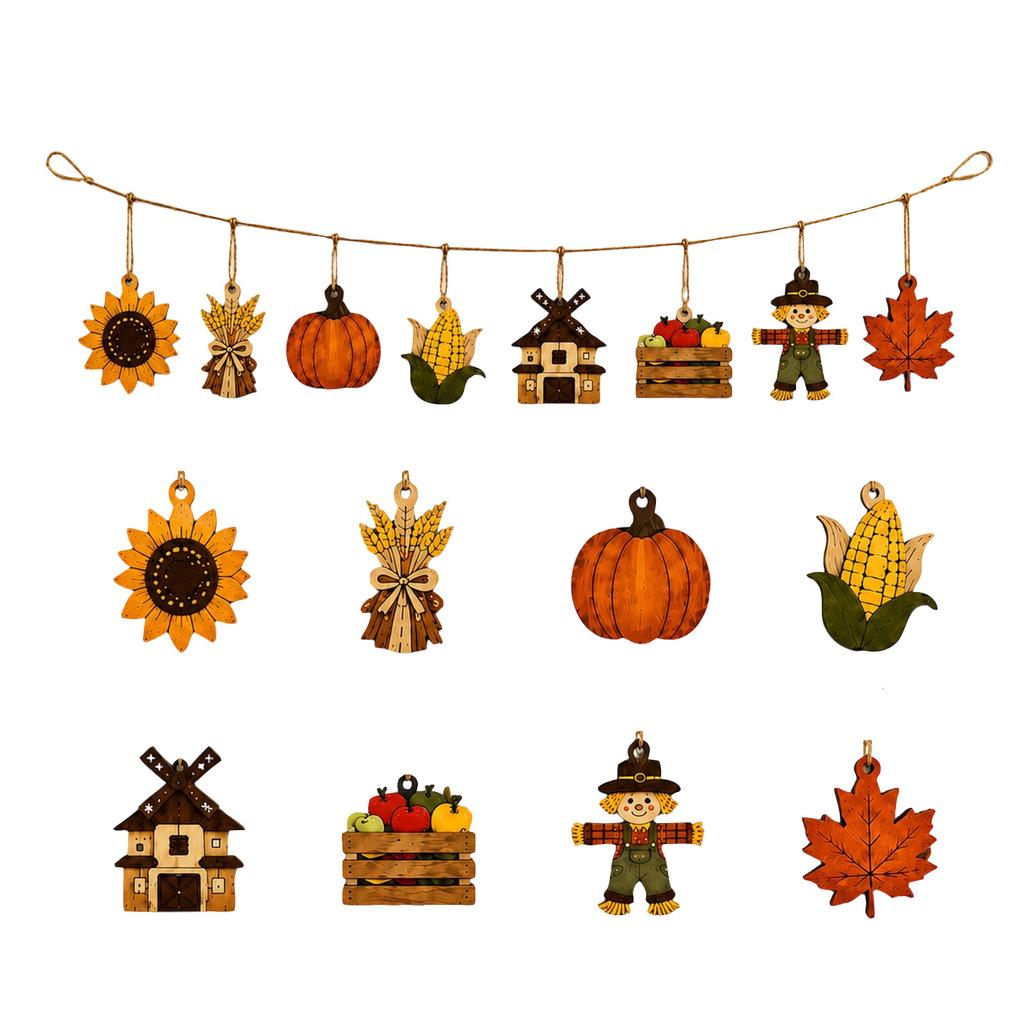 Wooden Pumpkin Bunting Hanging Decoration for Fall Home