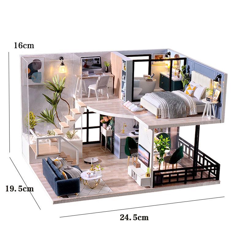 Wooden Miniature Doll House Kit 3D Puzzle Assembly Building Model Toy Handmade Duplex Apartment Production Toys Home Decoration