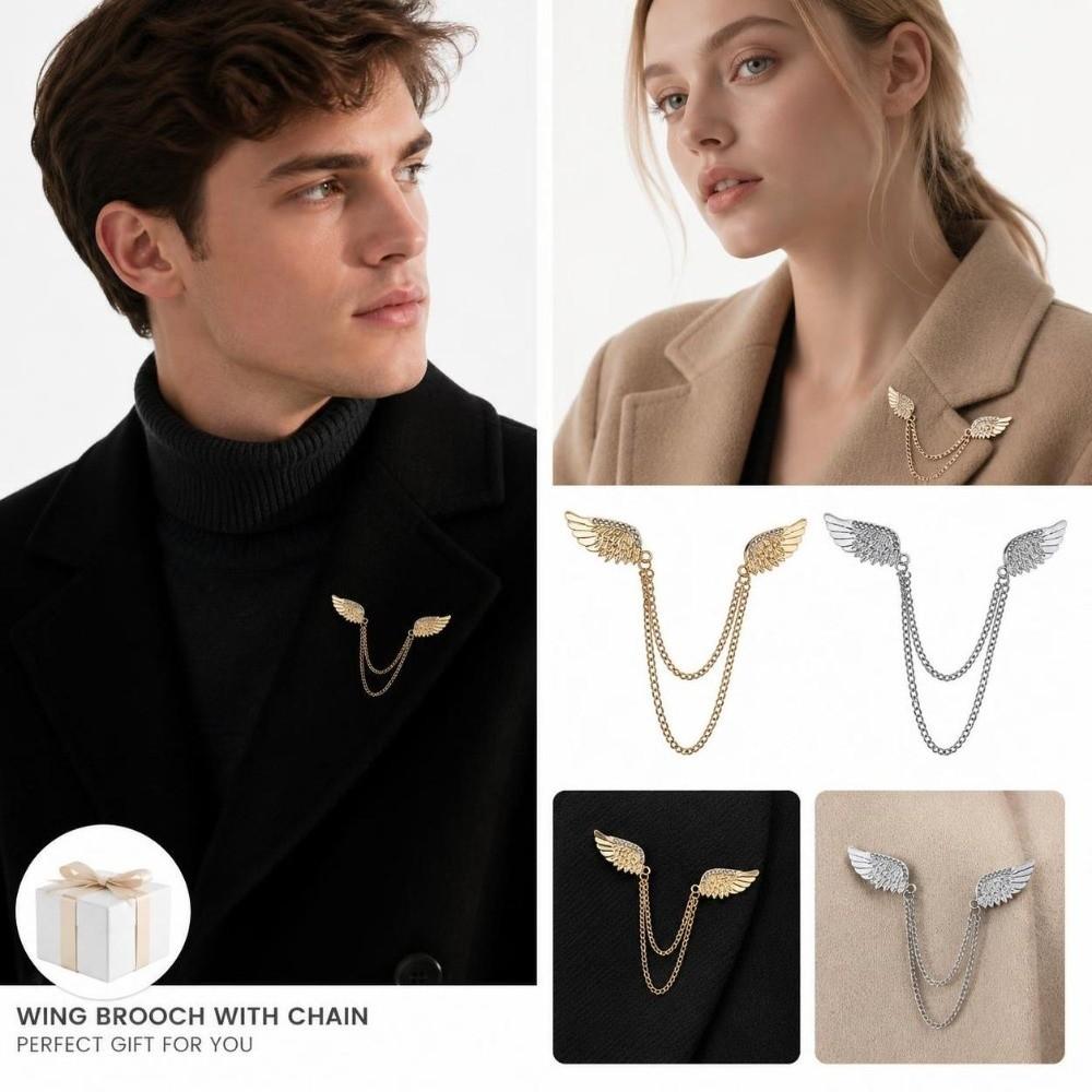Decorative Angel Wing Brooch Sparkling Tassel Chain Brooch New Brooch Pins for Men Women Jewelry
