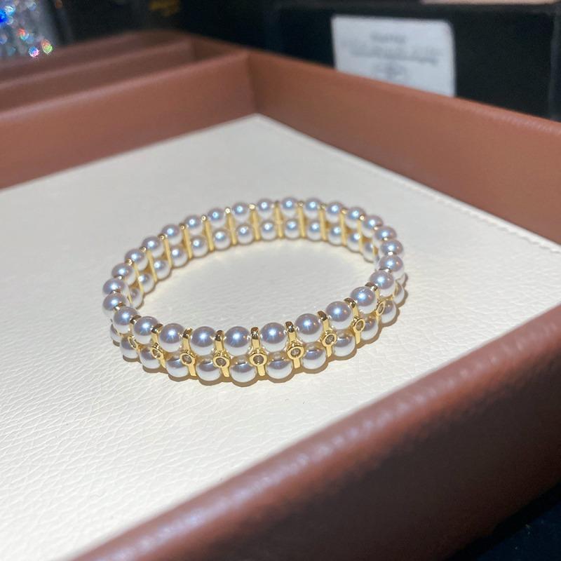 French retro zircon three-layer pearl beaded bracelet light luxury high-end bracelet beautiful design versatile jewelry