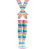Damen Oberschenkelhohe Strümpfe Armstulpen Handschuhe Set Damen Mädchen Schwarz Weiß Gestreift Lange Overknee Socken Cosplay Lolita