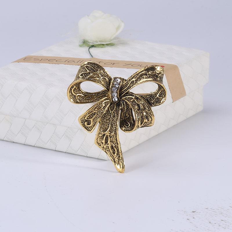 Fashion Alloy Electroplated Retro Bow Rhinestone Brooch Women'S Corsage, High-End Clothing Accessories