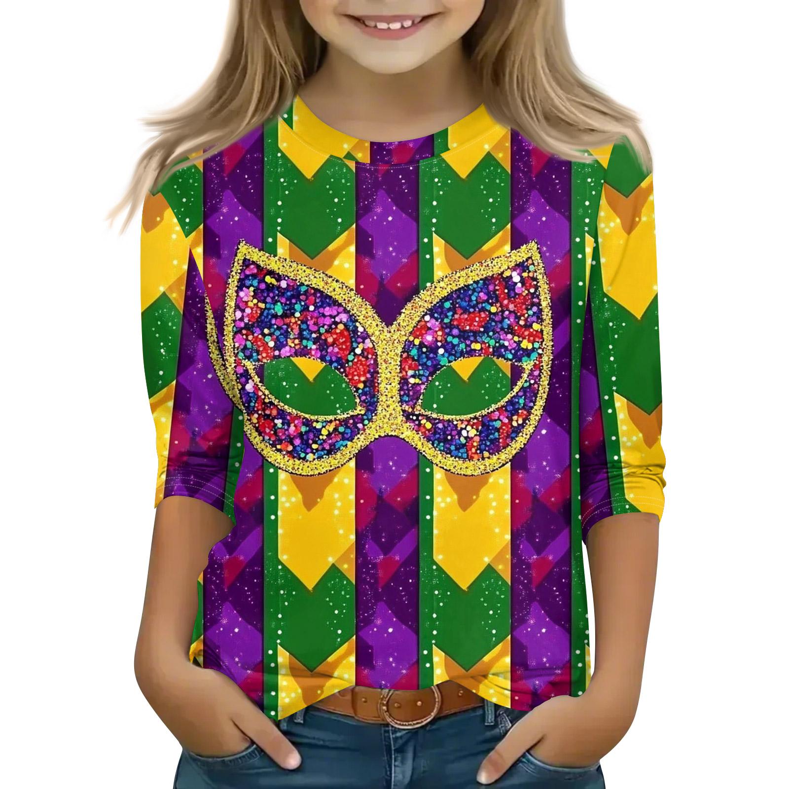 

Print Tops For Youth Girls Round Neck 3/4 Sleeves T-Shirts Trendy Tops Outfit Tees 160 жовтий