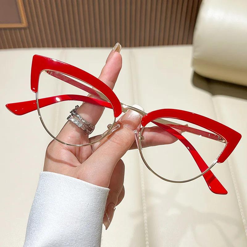 Retro Cat Eye Presbyopia Glasses Fashion Metal Half Frame Anti-blue Light HD Reading Glasses Women's Eyepieces Men's Goggles
