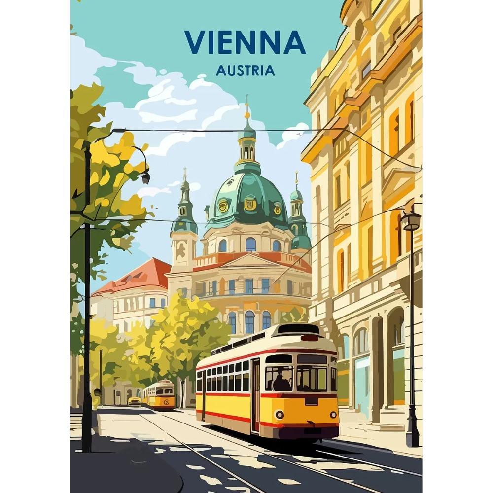 Retro Vibrant Cityscape Street Scene Posters London Double Decker Bus Prints Canvas Painting Wall Art Pictures Home Room Decor