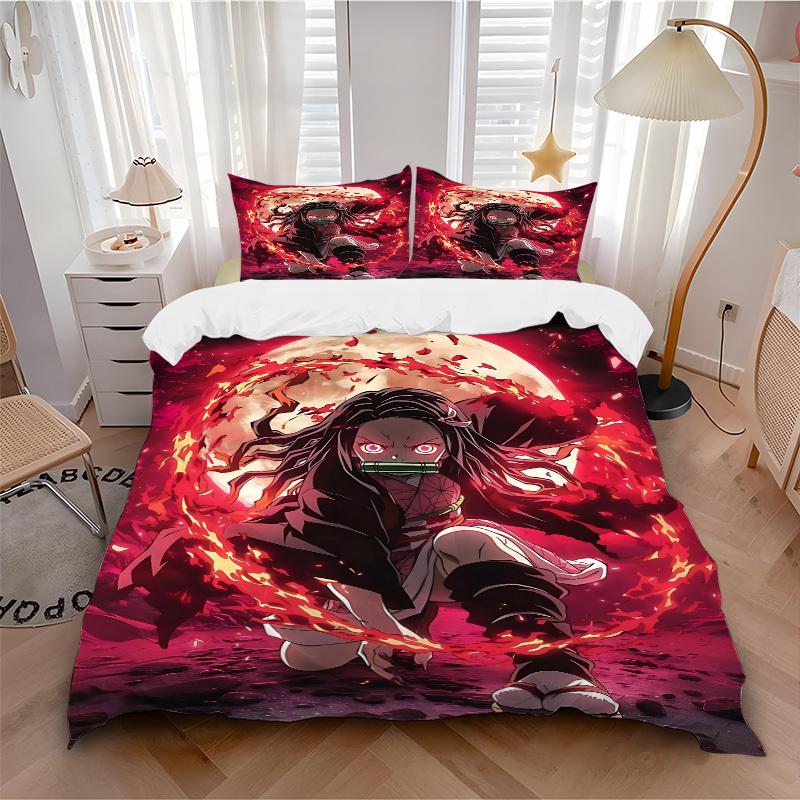 

3pc Demon Slayer Bedding Set Guest Room Bedroom Decor Christmas Halloween Decor Birthday and Holiday Gifts- All Seasons 3pcs Quilt 124 135x200cm
