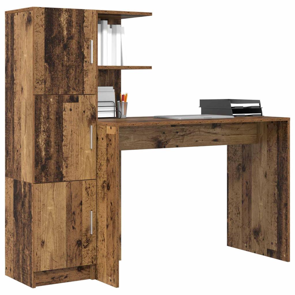 Wooden Desk Set (2 pcs) Reclaimed Wood Look