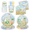 Cute Dinosaur Disposable Paper Tableware Set Kids Birthday Party Plates Cups Napkins Decor