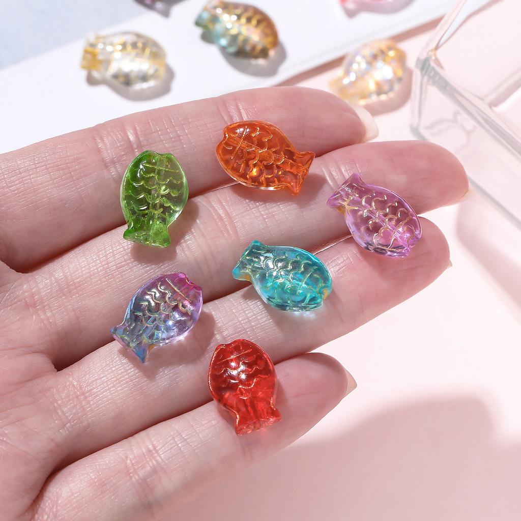 10pcs 10*14.5mm Glass Golored Small Fish Shaped Beads with Golden Edge Spacer Beads for DIY Jewelry Earrings Bracelets Supplies