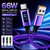 66W USB-A To USB-C Cable Nylon Braided Braided Charging Line Digital Display Cord Laptop Charging
