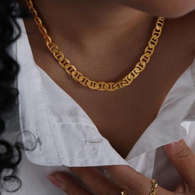 Hip Hop Rock Style Stainless Steel Chains Necklace For Women 18k Gold Plated Waterproof Non Tarnish Women's Chunky Necklaces