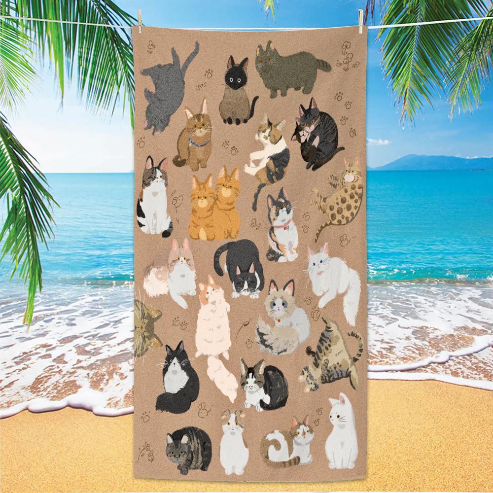 Cute and Cute Cat Cartoon Microfiber Beach Towel Quick Drying Lightweight Absorbent Bath Towel Outdoor Travel Pool Bath Towels