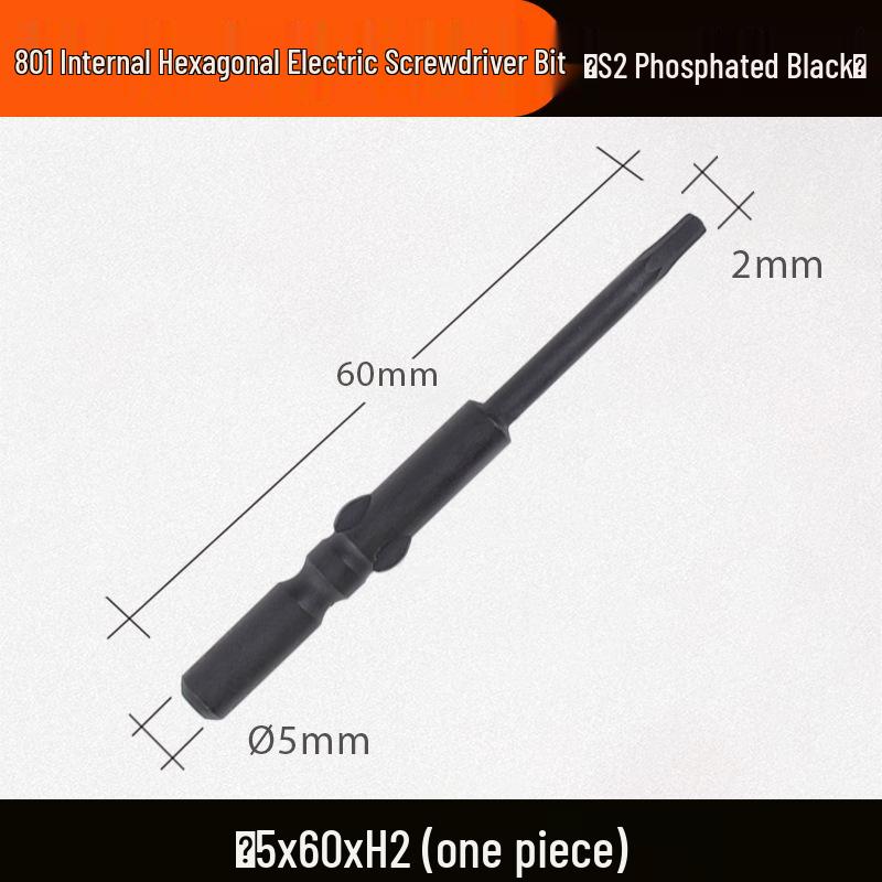 Nigao Black Phosphating Hex Electric Screwdriver Bit 801, 5mm Shank, Magnetic Hardened Air Screwdriver Bit.