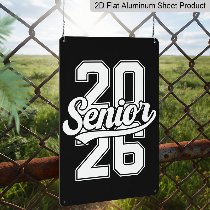 2D Flat, 1pc "Senior 2026" Aluminium Sign - 8"x12" Black & White Varsity Style Senior Decor, Perfect for 2026 Graduation Gifts & Classroom Wall Art